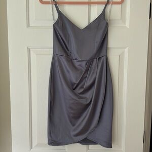 Lulus Steel Blue Satin Dress